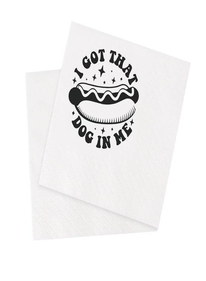 VOWFOO I Got That Dog In Me Groovy Hotdog Funny Wiener Food Joke Cocktail Napkins for BBQ Grilled Birthday Food Themed Housewarming Picnic Food Festival Party 100Pcs 4.5 x 4.5 2-ply (Dog In Me) - Image 1